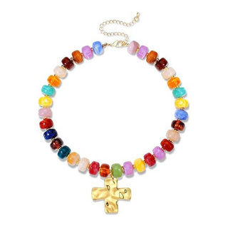 Flat Disc Bead Cross Pendant Necklace