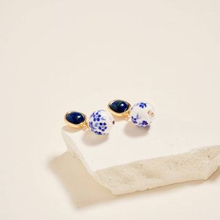 Ceramic Pattern Printed Bead Drop Earrings