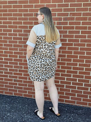 cheetah print & blue stripped button up dress
