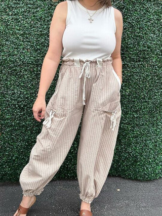 Tan Stripped Joggers