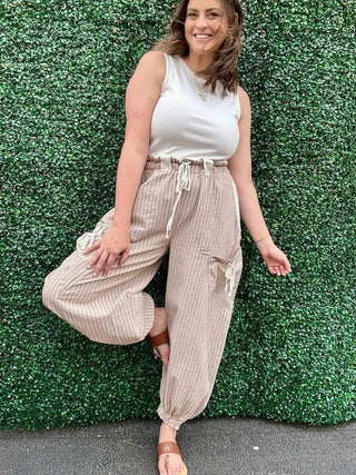 Tan Stripped Joggers