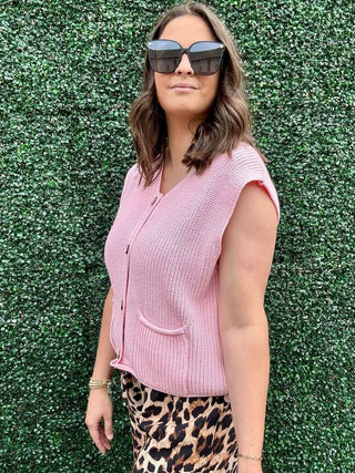 Pink Button Up Sweater Vest