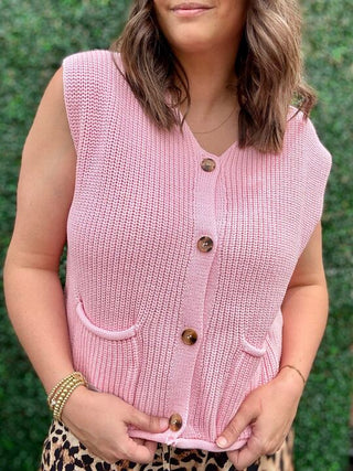Pink Button Up Sweater Vest
