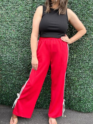 Red Track Pants with Bow Details