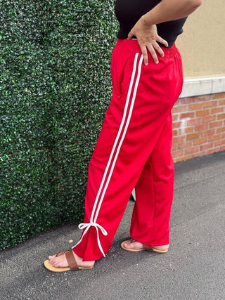Red Track Pants with Bow Details