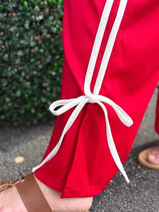 Red Track Pants with Bow Details