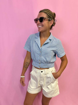 Blue Gingham Button Up Top 
