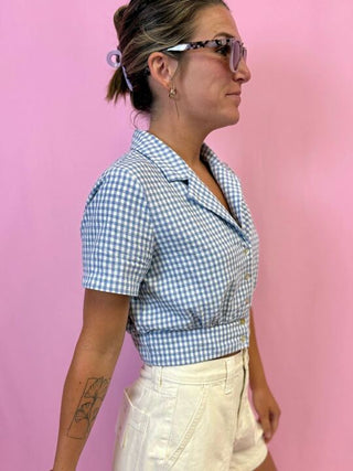 Blue Gingham Button Up Top 