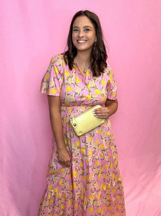 Pink Maxi Dress with Yellow Floral Details 