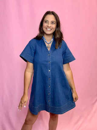 Dark Denim Button Up Mini Dress