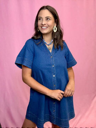 Dark Denim Button Up Mini Dress