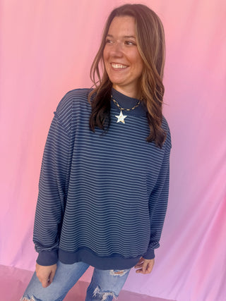 Stripe Mock Neck Sweatshirt