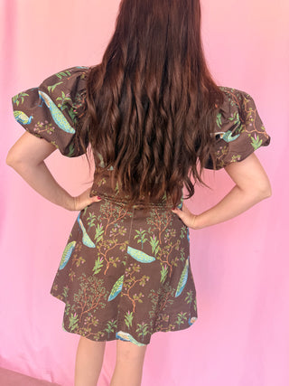 Peacock Puff Sleeve Dress