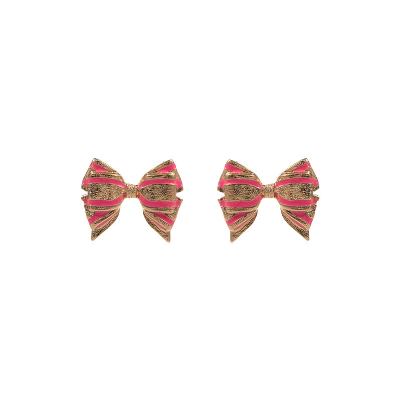 Pink Stripe Bow Stud