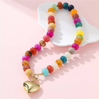 Multi Beaded Heart Charm Necklace
