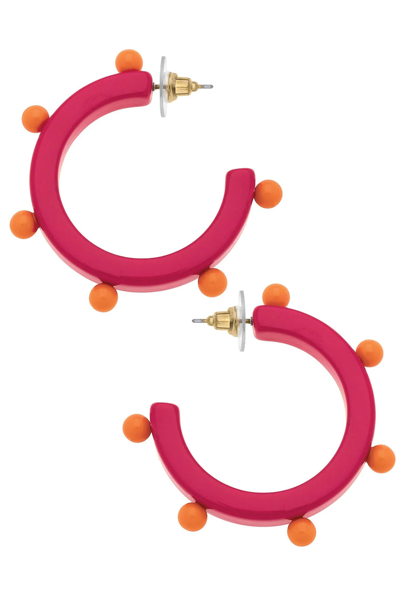 Olivia Fuchsia Studded Resin Hoop Earrings