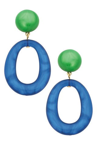 Ansley Blue/Green Marbled Resin Earrings