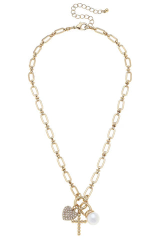 Poppy Beaded Cross & Pearl Charm Necklace