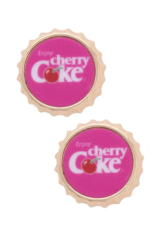 Cherry Coke Bottle Cap Stud Earrings