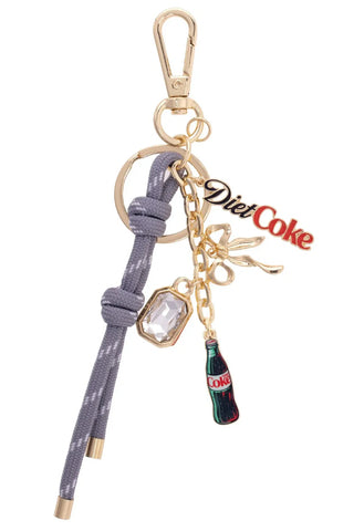 Keychain with Diet Coke bottle charm on a white background