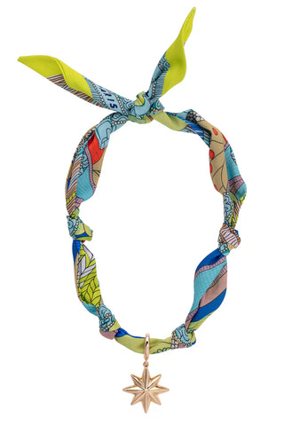 Nova North Star Scarf Necklace- Lime Green, Blue, White