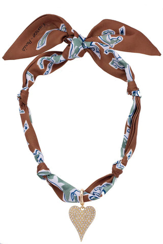 Winnie Pave Heart Scarf Necklace- Brown