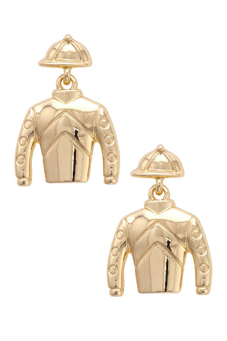 Gold jockey silks earrings on a white background