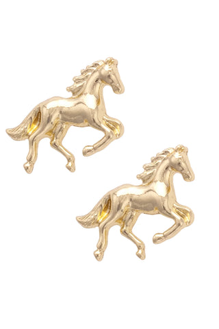 Gold horse-shaped earrings on a white background