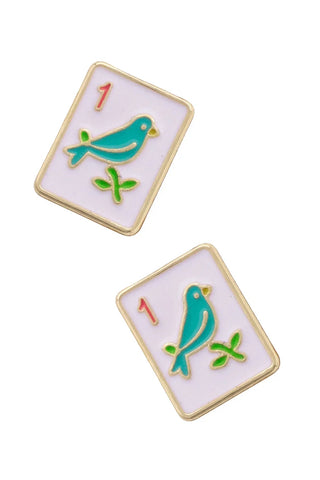 Two enamel pins with a turquoise bird design on a white background