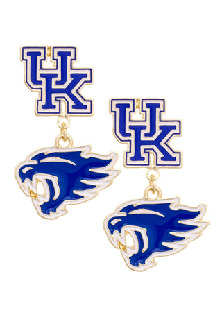 Pair of earrings with 'UK' logo on a white background