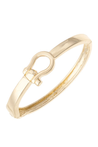 Gold bracelet with a clasp on a white background