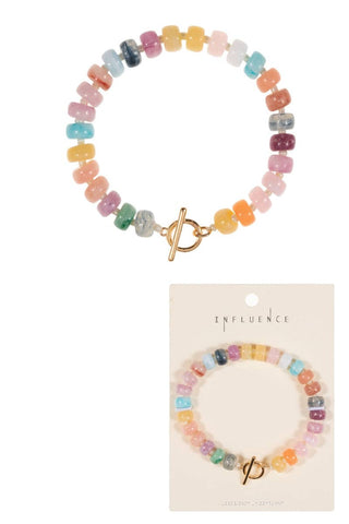 Flat Round Resin Bead Ombre Mixed Stretch Bracelet