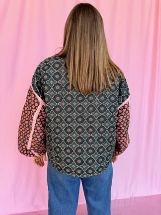 Patchwork Quilted Bomber Jacket- Curvy