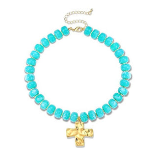 Flat Disc Bead Cross Pendant Necklace