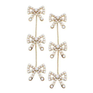 Dawn Pearl Studded Bow Linked Earrings