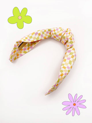 Pastel Checkered Knotted Headbands For Women, Y2K Headbands