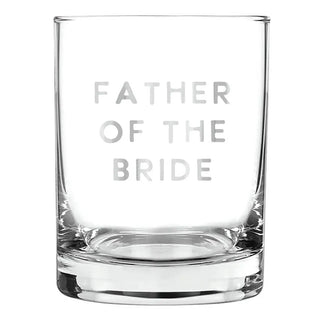 Clear glass with 'Father of the Bride' text on a white background