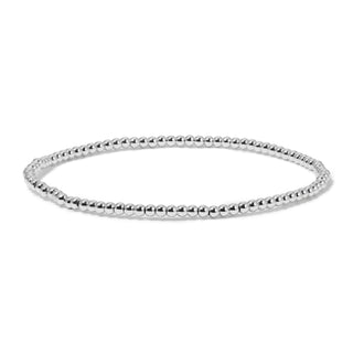 Silver beaded bracelet on a white background