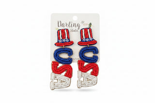 USA Hat Earrings Red