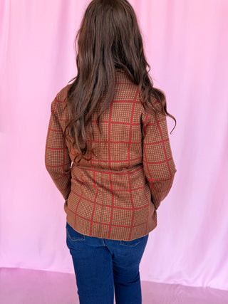 Plaid Belted Knit Blazer