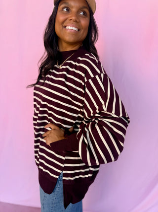Striped Mock Neck Sweatshirt