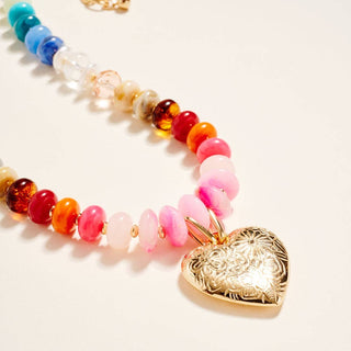 Colorful Bead Puffy Heart Pendant Necklace
