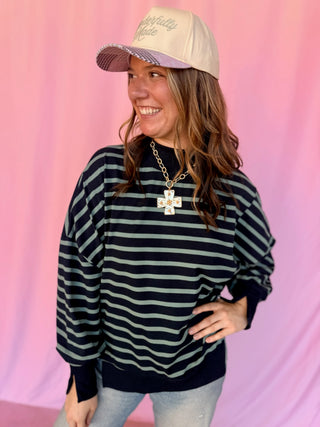 Striped Mock Neck Sweatshirt