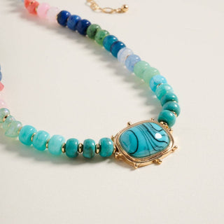 Mixed Marbled  17" Ombre Beaded Pendant Necklace