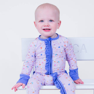 Bamboo Baby Goose Parade Convertible Ruffle Zipper Pajama