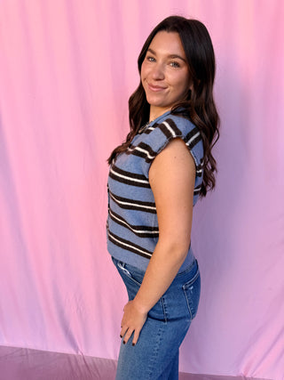 Stripe Sleeveless Cardi