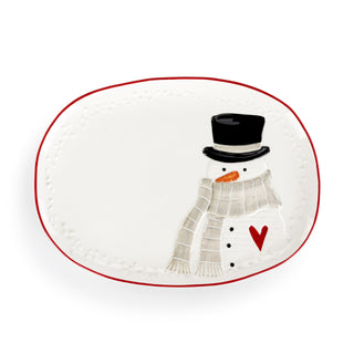 Snowman Red Heart Ceramic Platter