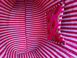 Hot Pink Quilted Bag With Red Florals