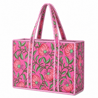 Large Pink Blossom Quilted Tote Bag