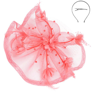 Floral Feathered Sinamay Mesh Fascinator